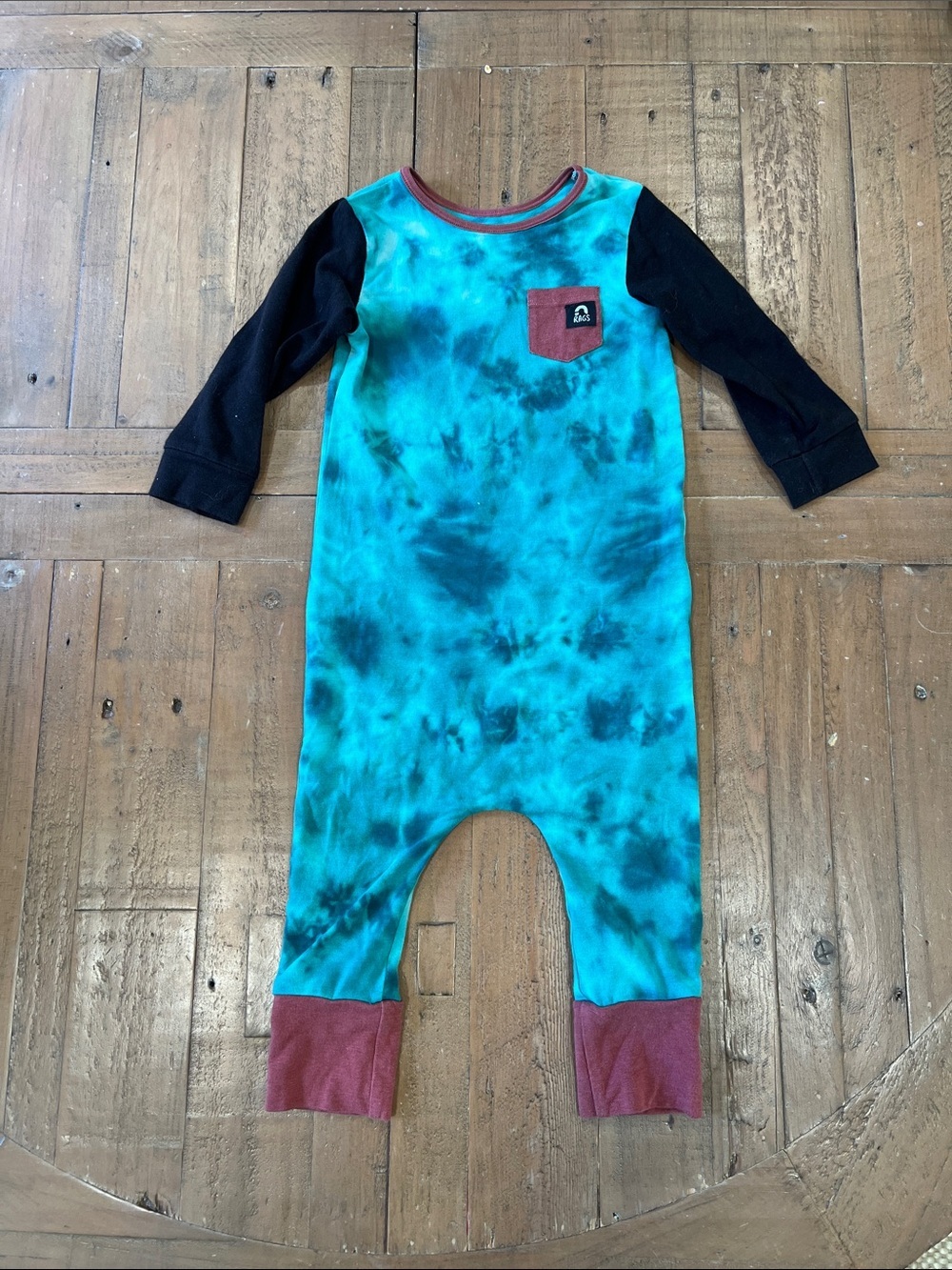 Rags to ratchet teal tie dye long sleeve one piece romper 18-24 months